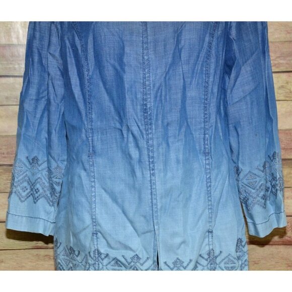Chico's 1 Blue Ombre Open Front Chambray Shacket Jacket Size M 8 Pockets - Picture 5 of 13